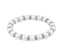 Bling Jewelry Bracelet Extensible En Perles Simulées Blanches Empilables Pour Femmes Perles De Cristal Blanc Et Séparateurs De Rondelles En Cristal En Laiton Plaqué Argent