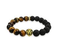 Bling Jewelry Bracelet Extensible Unisexe Avec Perles Rondes En Œil De Tigre Marron Et Pierres De Lave Noire Lion Animaux De La Jungle Pour Hommes Et Femmes Plaqué Or Empilable Ajustable