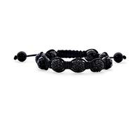Bling Jewelry Bracelet Inspiré De Shamballa Avec Une Boule En Cristal Pavé Noir Pour Femmes Et Hommes Cordon Noir Ajustable