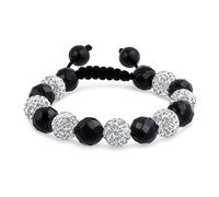 Bracelet Inspiré De Shamballa En Cristal Pavé Noir Et Blanc Pour Femmes Et Hommes Avec Cordon Noir Ajustable