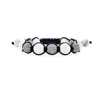 Bling Jewelry Bracelet Inspiré De Shamballa En Pierre De Howlite Blanche Et Grise Avec Une Boule En Cristal Pavée Pour Femmes Et Hommes Avec Un Cordon Noir Ajustable