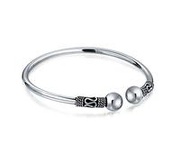 Bling Jewelry Bracelet Manchette Empilable En Forme De Boule À Volutes De Style Balinais Pour Femmes Ados En Argent Sterling Oxydé .925