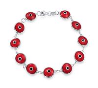 Bling Jewelry Bracelet Porte-Bonheur Amulette de Protection Perle de Verre Opaque Rouge Turc Œil Mauvais pour Femmes Adolescente en Argent Sterling .925 7 Pouces