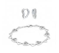 Bling Jewelry Bracelet Romantique Multi-Cœurs En CZ Pour Mariée Et Ensemble De Bijoux Boucles D'Oreilles Créoles Cœur Ouvert Pour Femmes Plaqué Argent