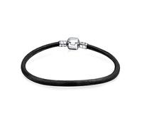 Bling Jewelry Bracelet Simple en Cuir Noir Véritable pour Femmes pour Débuter avec des Breloques Adaptées Aux Perles Européennes en Argent Sterling 925