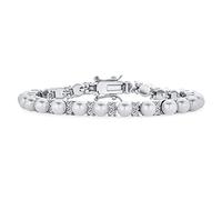 Bling Jewelry Bracelet Traditionnel De Mariage Avec Perles Simulées Blanches Et Accentuées Par Des CZ Pour Les Femmes, Plaqué Argent.
