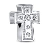 Bling Jewelry Breloque Croix Claire Spirituelle Religieuse Étincelante Simple En CZ Pour Femme Adolescente Communion Mariages En Argent Sterling .925 Compatible Avec Bracelet Européen
