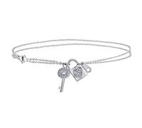 Bling Jewelry Breloque De Cœur À Accent CZ Dangle Charm Lock & Key Anklet Double Chain Cheville Bracelet Pour Femmes .925 Argent Sterling Ajustable 9 À 10 Pouces Avec Rallonge