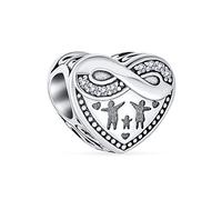 Bling Jewelry Breloque En Forme De Cœur Nœud D'Amour Infini Famille Aimante Accent CZ Pour Femme Épouse Milgrain Oxydé En Argent Sterling .925 S'Adapte Au Bracelet Européen