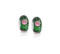 Bling Jewelry Breloque fleur d'hibiscus rouge, noir, vert, rose, compatible avec bracelet européen en verre de Murano .925, 14, Verre, Pas de gemme