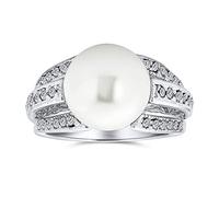 Bling Jewelry Bridal Pave Cz Solitaire White Simuléeted Perle La Mode Statement Ring For Women For Prom Laiton Plaqué Argent