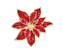 Broche Émaillée Blanche Et Rouge en Forme De Poinsettia pour Femme, avec Une Grande Fleur Décorative, Idéale pour Les Fêtes De Fin D'Année Et Les Soirées De Noël, Plaquée Or
