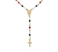 Bling Jewelry Chapelet Religieux En Perles Rouges Et Noires, Bénédiction De La Vierge Marie, Crucifix Croisé, Collier Pour Femmes Adolescentes Plaqué Or 18 Carats