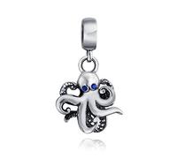 Bling Jewelry Charm Pendentif Plongeur De Plongée Sous-Marine Calmar Vacances Tropicales Nautique Pieuvre Pour Femmes En Argent Sterling Oxydé .925 S'Adapte Au Bracelet Européen