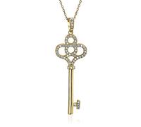 Bling Jewelry Clé de Mon Cœur Pendentif Clé Couronne Pavé CZ pour Femme pour Petite Amie Plaqué Or 14K Argent Sterling .925