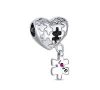 Bling Jewelry Coeur Amour Puzzle Piece De Sensibilisation L'Autisme Pour Femmes Ados .925 Argent Sterling Pour Bracelet Européen