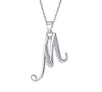 Bling Jewelry Collier Abc En Zirconium Cubique Avec Pendentif En Zirconium Pavé En Forme De Lettre Alphabet Cursive Avec L'Initiale Pour Femmes En Argent Sterling