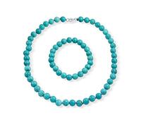 Bling Jewelry Collier Classique Elégant Simulée Turquoise Bleue 7Mm Collier Stretch Bracelet Bijoux Western Pour Femmes Fermoir Plaqué Argent