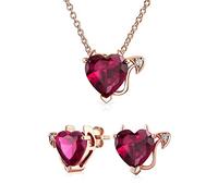 Collier En Forme De Cœur De Diable En Zircon Cubique Rouge AAA Avec Pendentif Et Boucles D'Oreilles Pour Femmes Et Adolescentes Plaqué Or Rose En Argent Sterling .925