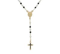 Bling Jewelry Collier De Chapelet Délicat Et Délicat en Perles De Simili Noir Et Blanc avec Médaille De La Vierge Marie Et Croix pour Femmes Adolescentes, Plaqué Or 18 Carats