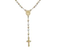 Bling Jewelry Collier De Chapelet en Perles De Simili-Perles Blanches Délicates, avec Médaille De La Vierge Marie Et Croix Crucifix en Plaqué Or 18 Carats, pour Femmes Adolescentes