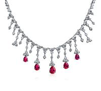 Bling Jewelry Collier De Collier De Déclaration En Forme De Spray De Déclaration En Laiton Plaqué Argent Pour Femmes Avec Des Larmes De CZ AAA Rouges De Mode Vintage Simulées