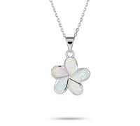 Bling Jewelry Collier De Fleurs De Plumeria En Opale Blanche Créée Collier Pour Femmes .925 Argent Sterling Pierre De Naissance Octobre