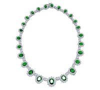 Bling Jewelry Collier De Mariage Vintage De Style Ancien Avec Couronne Ovale Et Halo En AAA CZ Simulée Emeraude Verte, Pour Femmes, Plaqué Argent