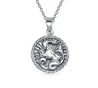 Bling Jewelry Collier De Pendentifs Du Zodiaque Capricorne Grande Ronde Médaillon Oxidée .925 Argent Chaîne De 18 Pouces