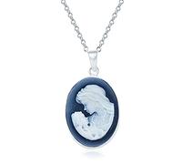 Bling Jewelry Collier De Pendentifs En Forme De Camée Avec Portrait De Femme Victorienne En Bleu Blanc Sculpté Dans Un Cadre Simple Pour Les Femmes En Argent Sterling.