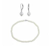 Bling Jewelry Collier De Perles De Culture D'Eau Douce Blanches Traditionnelles Nouées À La Main 6MM 18 Pouces Et Boucles D'Oreilles Pendantes 8MM Ensemble De Bijoux En Argent Sterling .925