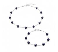 Bling Jewelry Collier De Perles De Culture D'Eau Douce Noires De 7 Mm En Chaîne Bridal Tin Cup Station De 18 Pouces Et Bracelet De 7 Pouces Ensemble De Bijoux Pour Femmes En Argent Sterling .925