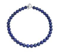 Bling Jewelry Collier de perles rondes en lapis-lazuli bleu foncé classique simple occidental 10MM pour femmes avec fermoir plaqué argent 19 pouces