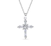 Bling Jewelry Collier De Style Vintage Avec Pendentif Croix Religieuse En Forme De Marquise AAA À Zircon Cubique Pour Femmes Ados En Argent Sterling 925