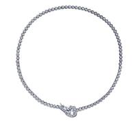 Bling Jewelry Collier De Tennis À Fermoir En Forme De Cœur Avant Romantique Avec Une Attache À Loquet, Avec Des Pierres De Zircone Cubique AAA Rondes En Argent Plaqué, Version Nouvelle, Pour Femmes