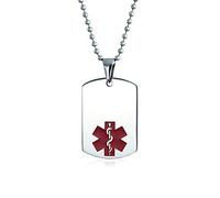 Bling Jewelry Collier D'Identification Médicale Personnalisable Unisexe Plaque D'Identification D'Alerte Médicale Médecins Collier En Acier Pour Hommes Femmes Chaîne De 20 Pouces Petite