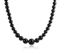 Bling Jewelry Collier Élégant Simple À Perles Rondes Graduées En Onyx Noir De Base Pour Femmes Fermoir Toggle Plaqué Argent 18 Pouces