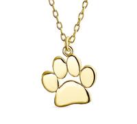 Bling Jewelry Collier Empreinte Patte Personnalisé Pour Chien, Chat, Chaton, Chiot Collier Animal Pour Femmes Ados Plaqué Or Jaune 14K .925 Argent Sterling