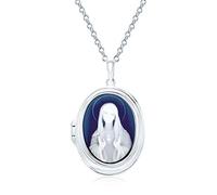 Bling Jewelry Collier En Argent Sterling Personnalisé Avec Pendentif En Agate Bleue Simulée Notre Dame De Guadalupe Vierge Marie Ovale Collier Pour Femme En Argent Sterling 925