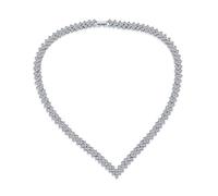 Bling Jewelry Collier En Forme De V Avec Des Zircons Cubiques Géométriques Dans Un Style Art Déco Pour Mariée, Mariage, Bal De Promo. Plaqué Argent, Orné De Cristaux Clairs AAA CZ.