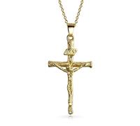 Bling Jewelry Collier Pendentif Croix Crucifix Jésus Religieux Chrétien Traditionnel En Inri Plaqué Or 18 Carats Pour Femmes Et Hommes