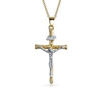 Bling Jewelry Collier Pendentif Croix Crucifix Jesus Religieux Chrétien Traditionnel Inri En Or 18 Carats Plaqué Deux Tons Pour Femmes Et Hommes