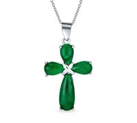 Bling Jewelry Collier Pendentif Croix en Jade Vert avec Cabochon en Pierres Précieuses Authentiques pour Femmes et Adolescents en Argent Sterling .925 avec Chaîne