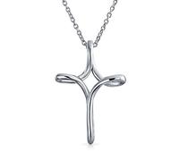 Bling Jewelry Collier Pendentif Croix Infini Ouvert Torsadé Simple Et Fin En Ruban Simple Religieux Pour Femmes Adolescentes En Argent Sterling .925
