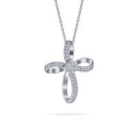 Bling Jewelry Collier Pendentif Croix Infinie Religieuse En Ruban Torsadé Pour Femmes Et Adolescents, Pavé De Zircone Cubique CZ Argent Sterling .925 De 1,25 Pouce