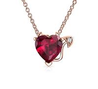 Bling Jewelry Promesse romantique Collier pendentif en forme de cœur de diable en zircone cubique rouge rubis AAA CZ pour femmes adolescentes plaqué or rose en argent sterling .925