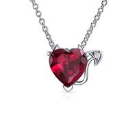 Bling Jewelry Collier Pendentif Cœur Diable En Zircon Cubique Rubis Rouge AAA Promesse Romantique Pour Femmes Et Adolescentes En Argent Sterling Plaqué Or Rose .925