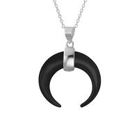 Bling Jewelry Collier Pendentif En Demi-Lune Décroissante De Style Boho Tribal Avec Corne D'Onyx Noir Italien Bijou Occidental En Argent Sterling .925 Pour Femmes Et Adolescentes