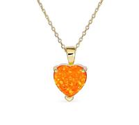 Bling Jewelry Collier Pendentif En Forme De Cœur En Opale Créée De 5 Carats Solitaire Orange À Griffes Pour Femmes Plaqué Or Jaune 14K Pierre De Naissance D'Octobre