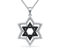 Bling Jewelry Collier Pendentif Étoile de David Hanoukka CZ Noir et Blanc Judaica en Argent Sterling .925 pour Femmes Adolescents